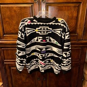 Vintage Sterling Harris Tribal Patterned Black and White Sweater Size Medium